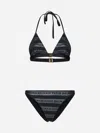 Balmain Glitter Striped Logo Triangle Bikini In Black