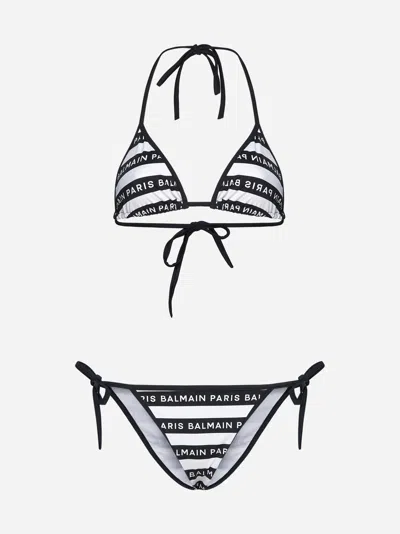 Balmain Logo-tape Triangle Bikini In Black