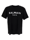 Balmain Black Crewneck T-shirt With Logo Lettering On The Front In Cotton Man In Black