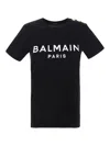 Balmain Black Crewneck T-shirt With Logo Print And Golden Buttons In Jersey Woman In Black