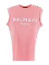 Balmain Logo Button Crew Neck Sleeveless Top In Pink