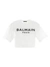 Balmain Logo Cotton Jersey Cropped T-shirt In White