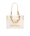 Balmain 1945 Cabas Tote Bag In Monogram Crinkled Leather In Neutral