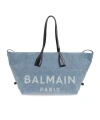 Balmain Large Logo-print Denim Tote Bag In Blue