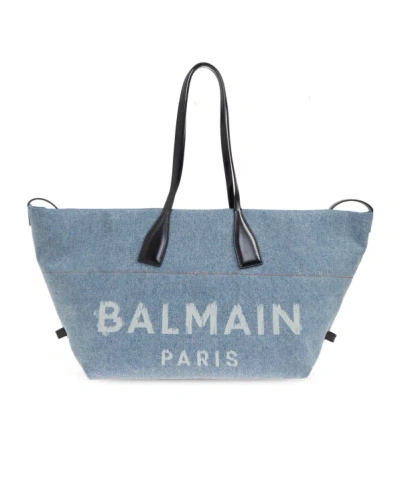 Balmain Logo Tote Bag In Blue