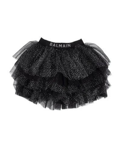 Balmain Kids' Logo Tulle Skirt In Black