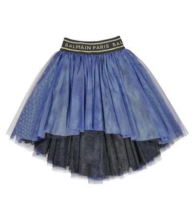 Balmain Kids' Logo Tulle Skirt In Blue