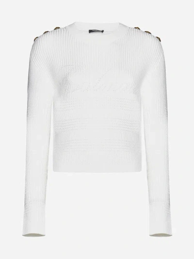 Balmain 6-button Ribbed-knit Jumper In White