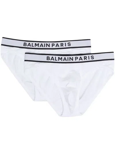 Balmain Logo-waistband Briefs Set Of 2 In White
