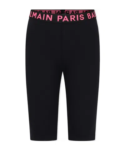 Balmain Kids' Logo-waistband Jersey Leggings In Black