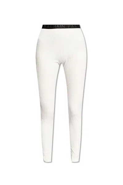 Balmain Logo Waistband Leggings In White