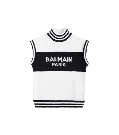 Balmain Kids' Logo Wool And Cashmere Sweater Vest In Multicoloured
