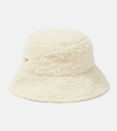 Balmain Logo Wool-blend Bucket Hat In White