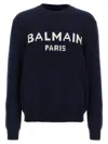 Balmain Navy Merino Intarsia Logo Sweater In Black