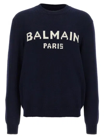 Balmain Logo Wool Sweater In Black