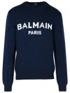 Shop Balmain Logo Wool Sweater In Blue