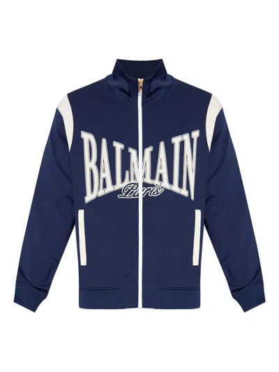 Balmain Logo Zip Jacket In Blue