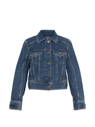 Balmain Logo-button Denim Jacket In Blue