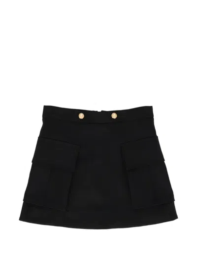 Balmain Logo-button Flap-pocket Skirt In Black