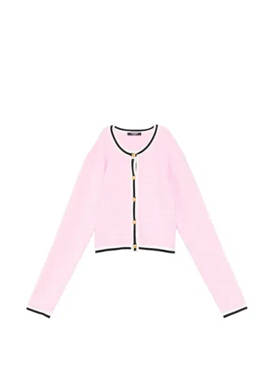 Balmain Kids' Logo-button Striped Cardigan In Pink