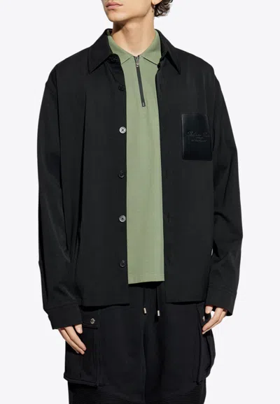 Balmain Logo-debossed Long-sleeved Shirt In Black