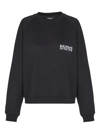 Balmain Logo-detail Cotton Sweatshirt In Black