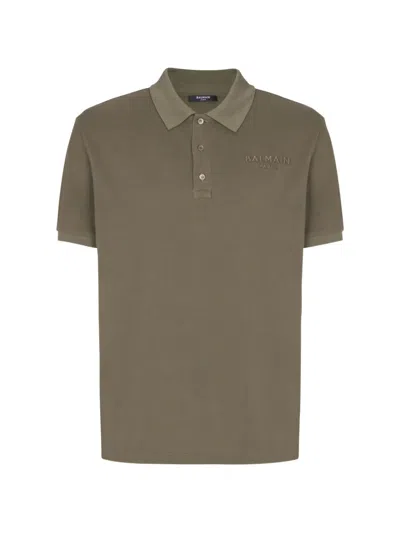 Balmain Logo-detail Polo Shirt In Green