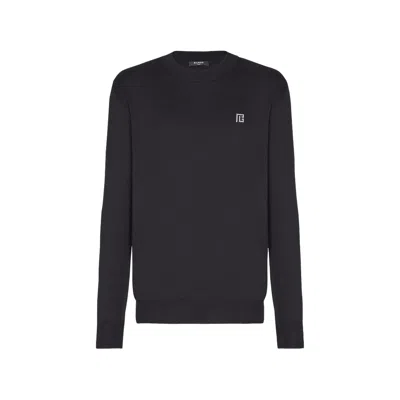 Balmain Logo-detail Silk-cotton Sweater In Brown