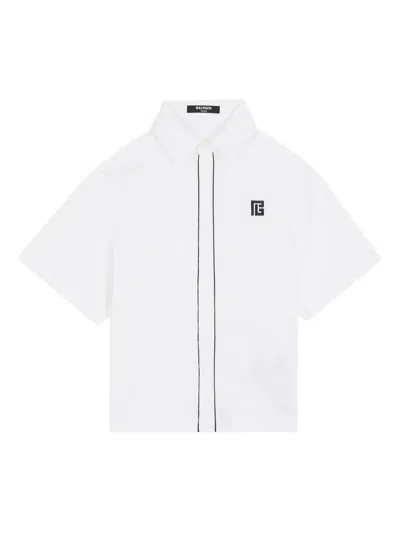 Balmain Kids' Logo-detail Trim Shirt In White