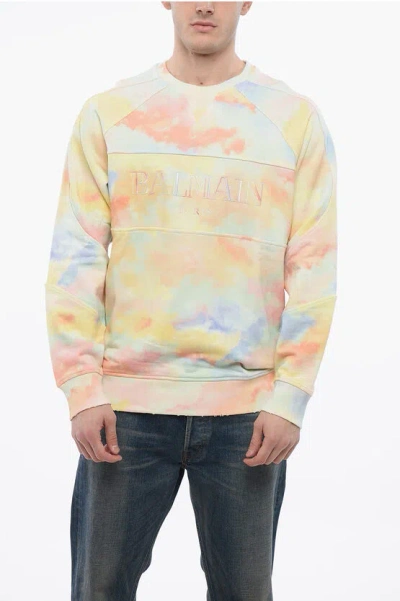 BALMAIN LOGOED SWEATSHIRT WITH DISTRESSED TRIMS
