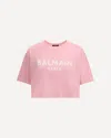 Balmain Women Logo Organic Cotton Cropped T-shirt In Pink