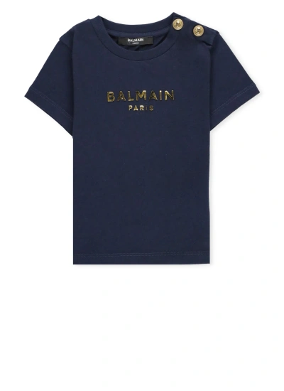 Balmain Babies' Logoed T-shirt In Blue