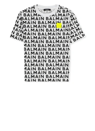 Balmain Kids' Logoed T-shirt In Bianco