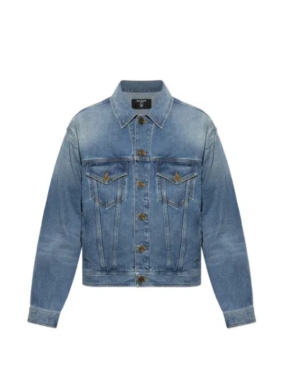 Balmain Logo-embossed Denim Jacket In Black