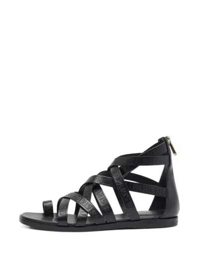 Pre-owned Balmain Logo-embossed Flat Sandals In Black