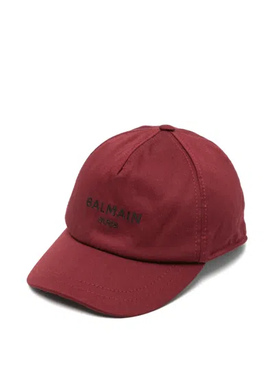 Balmain Kids' Logo-embroidered Baseball Cap In Red