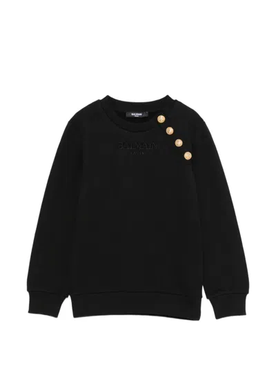 Balmain Kids' Logo-embroidered Button-detail Sweatshirt In Black