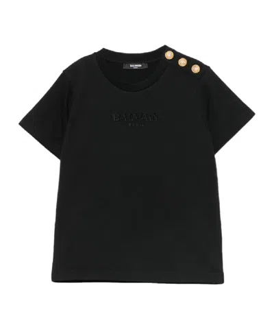 Balmain Logo-embroidered Button-detail T-shirt In Black