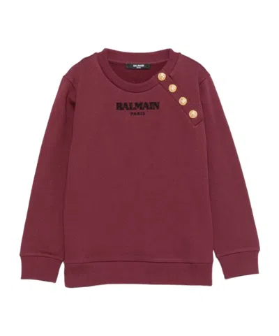 Balmain Logo-embroidered Button-embellished Sweatshirt In Burgundy