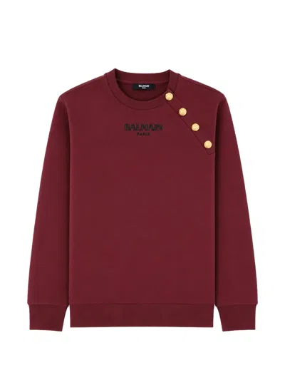 Balmain Kids' Logo-embroidered Button-embellished Sweatshirt In Red