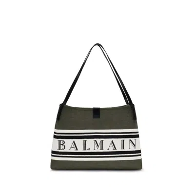 Balmain Logo-embroidered Canvas Shoulder Bag  Green
