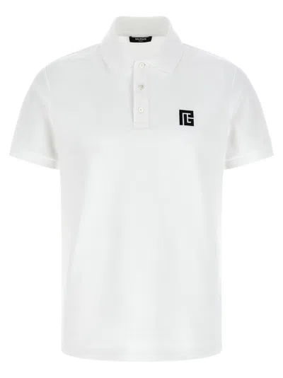 Balmain Logo-embroidered Cotton Polo Shirt In White
