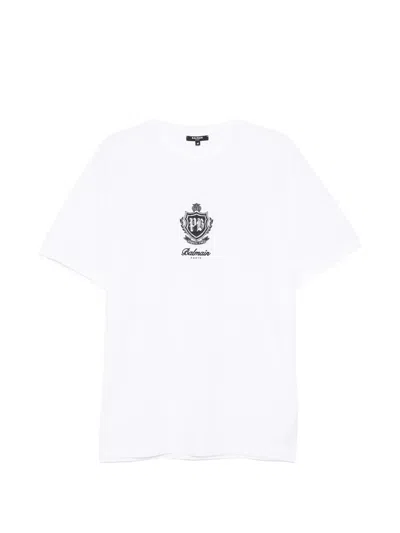 Balmain Logo-embroidered Crew Neck T-shirt In White