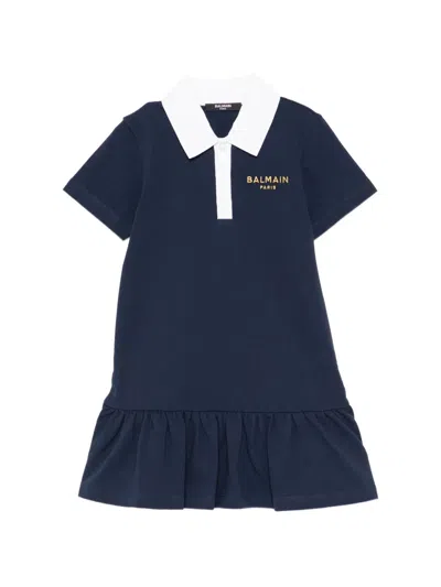 Balmain Kids' Logo-embroidered Dress In Blue