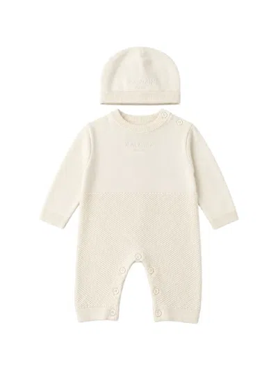 Balmain Babies' Logo-embroidered Knit Tracksuit In Neutrals