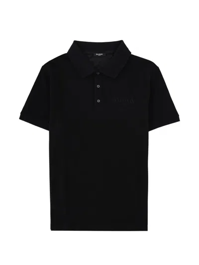 Balmain Logo-embroidered Polo Shirt In Black