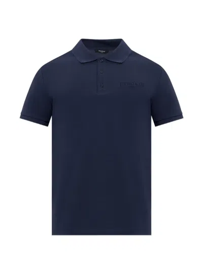 Balmain Logo-embroidered Polo Shirt In Blue