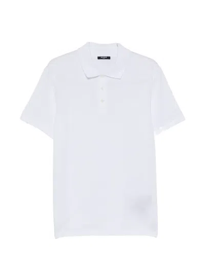 Balmain Short Sleeve Polo Collar Jersey Top In White