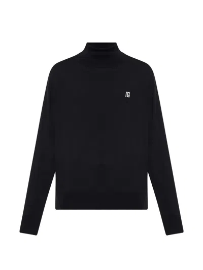 Balmain Logo-embroidered Turtleneck Sweater In Black