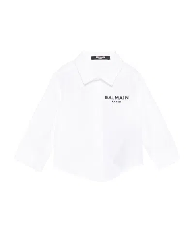 Balmain Kids' Logo-embroidered Shirt In White